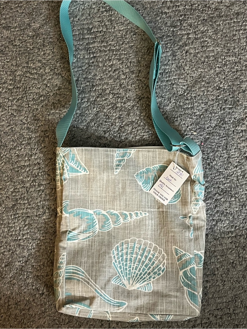 Seashell Print Crossbody Bag - Aqua Gray Destiny Handbags 12x13